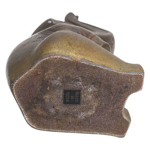 Sold Brass Elephant Sitting Trunk Up Figurine Doorstop Decor 6.5” Tall Heavy VTG - Picture 8 of 9